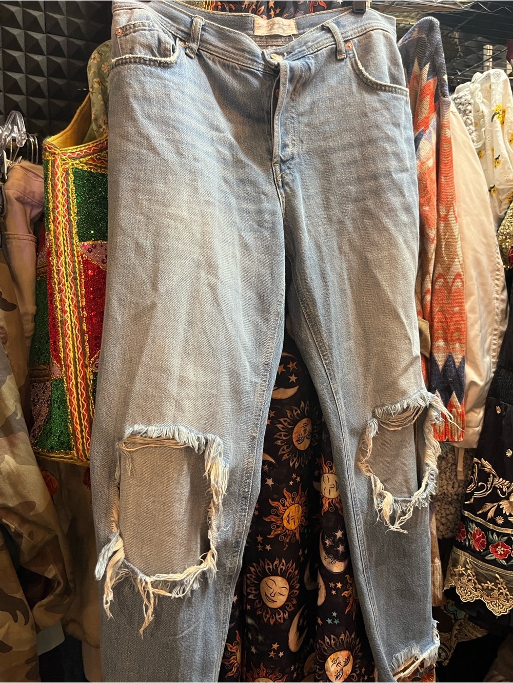 We the Free People Jeans 28 Holes Knees Wide Distressed Button Fly